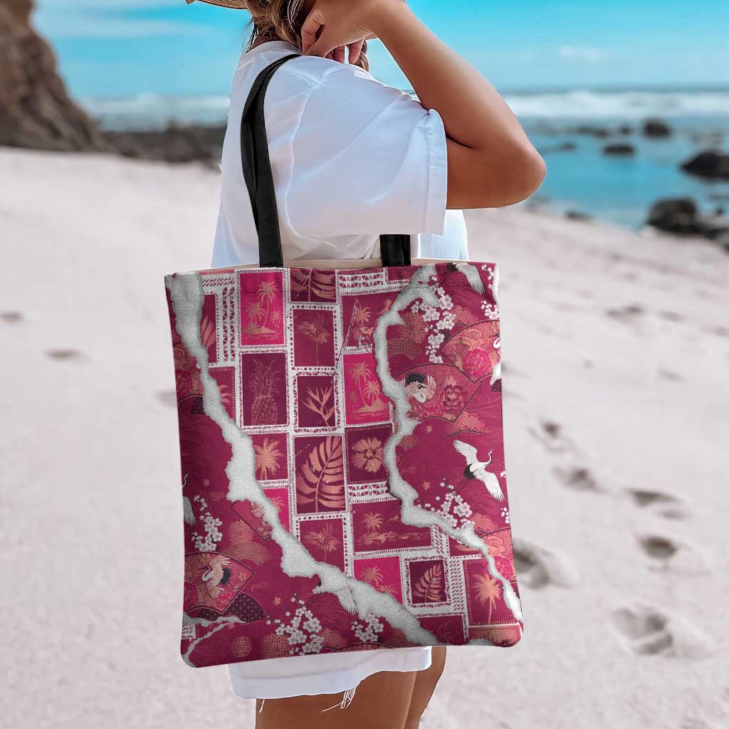 Hawaii Japanese Culture Pink Tote Bag Spring Cranes Aloha Pattern