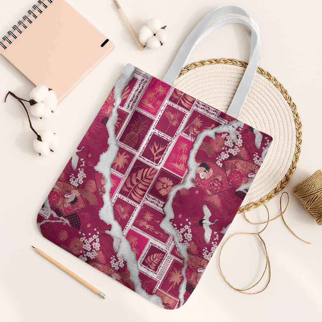 Hawaii Japanese Culture Pink Tote Bag Spring Cranes Aloha Pattern