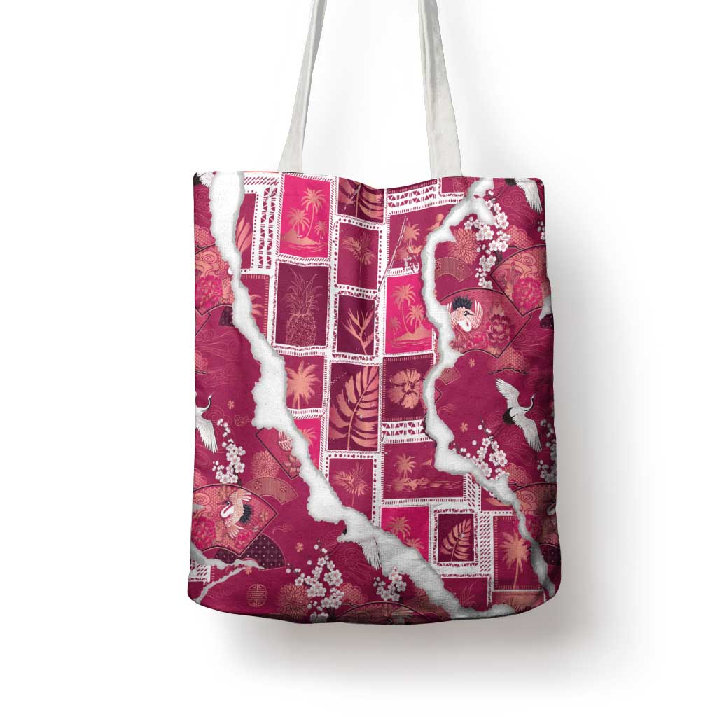 Hawaii Japanese Culture Pink Tote Bag Spring Cranes Aloha Pattern