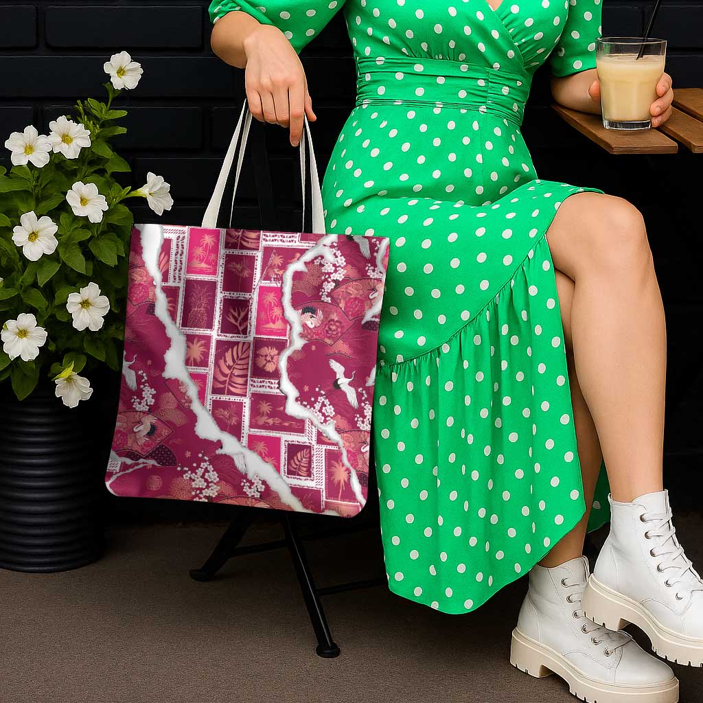 Hawaii Japanese Culture Pink Tote Bag Spring Cranes Aloha Pattern