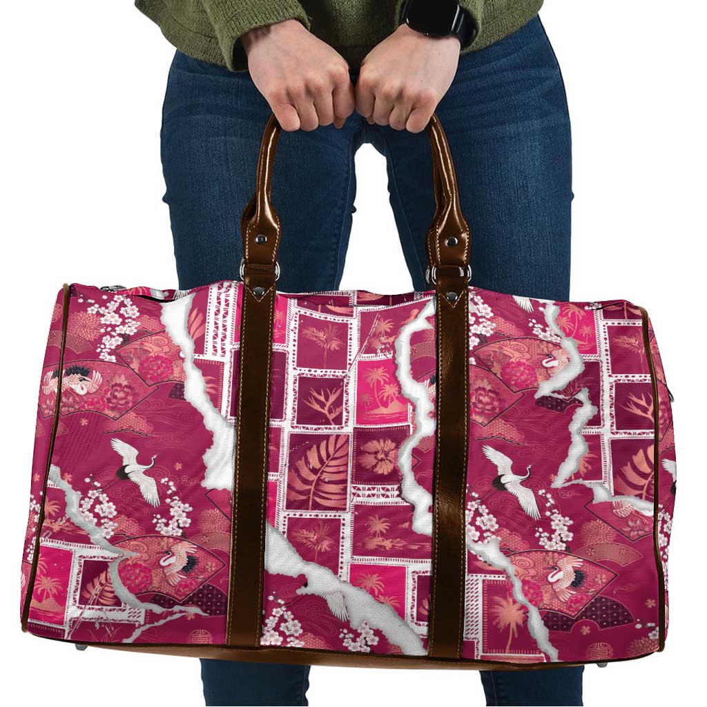 Hawaii Japanese Culture Pink Travel Bag Spring Cranes Aloha Pattern