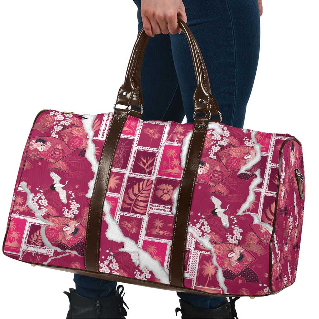 Hawaii Japanese Culture Pink Travel Bag Spring Cranes Aloha Pattern