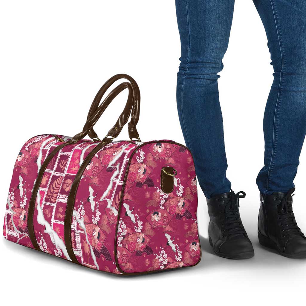 Hawaii Japanese Culture Pink Travel Bag Spring Cranes Aloha Pattern