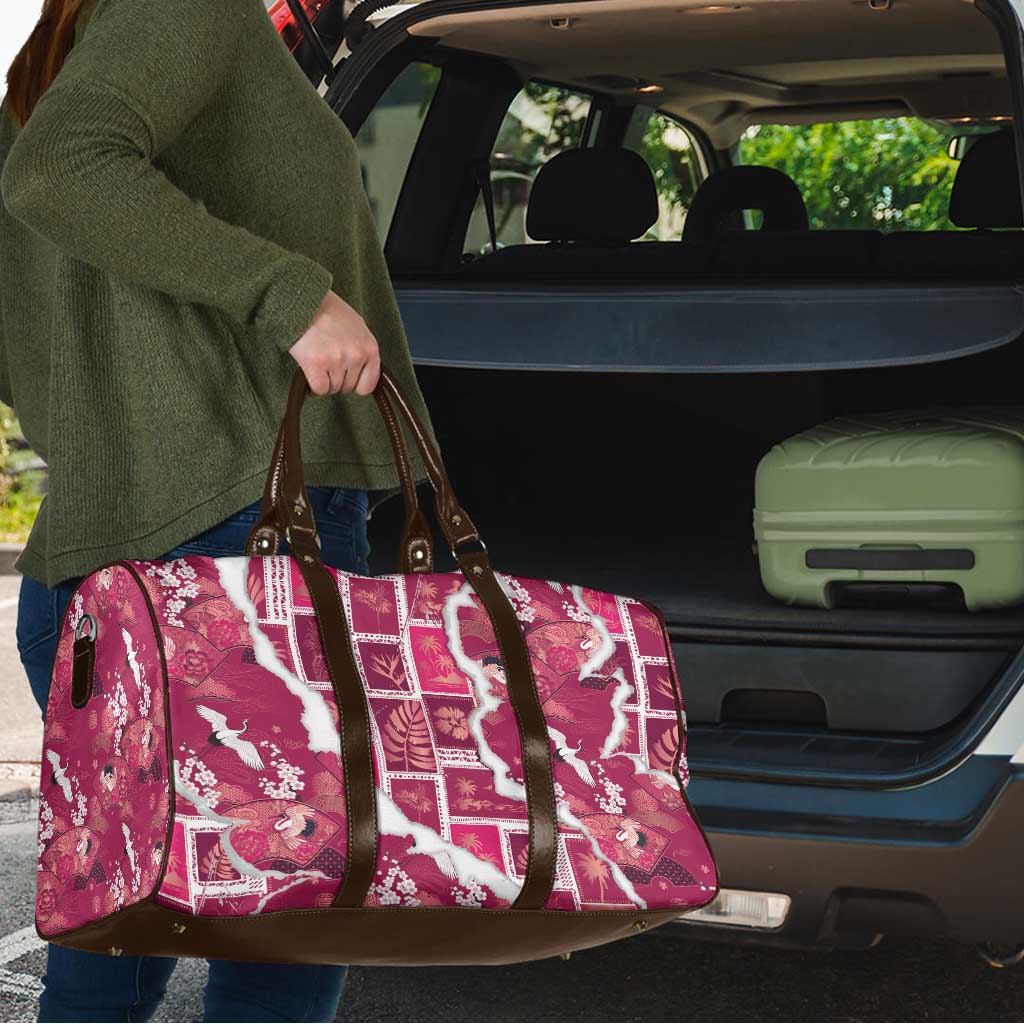 Hawaii Japanese Culture Pink Travel Bag Spring Cranes Aloha Pattern