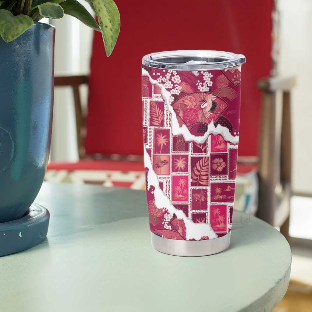 Hawaii Japanese Culture Pink Tumbler Cup Spring Cranes Aloha Pattern LT01 - Polynesian Pride