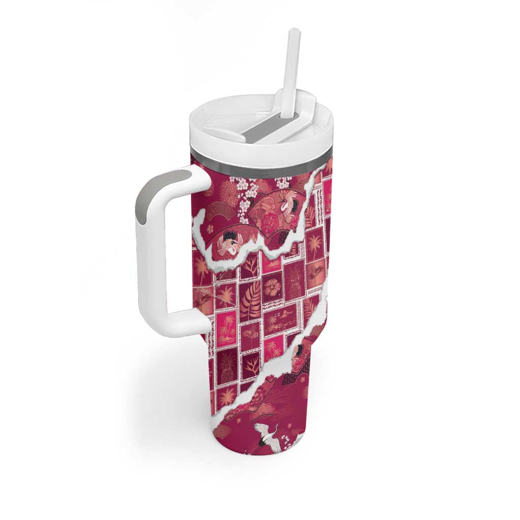 Hawaii Japanese Culture Pink Tumbler With Handle Spring Cranes Aloha Pattern LT01 - Polynesian Pride