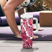 Hawaii Japanese Culture Pink Tumbler With Handle Spring Cranes Aloha Pattern LT01 - Polynesian Pride