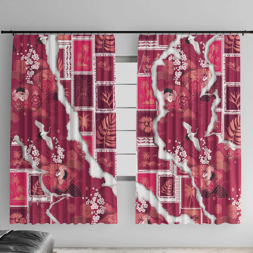 Hawaii Japanese Culture Pink Window Curtain Spring Cranes Aloha Pattern LT01 With Hooks Pink - Polynesian Pride
