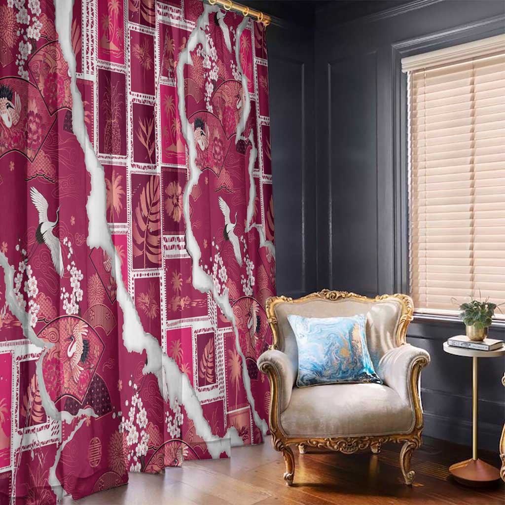 Hawaii Japanese Culture Pink Window Curtain Spring Cranes Aloha Pattern LT01 - Polynesian Pride