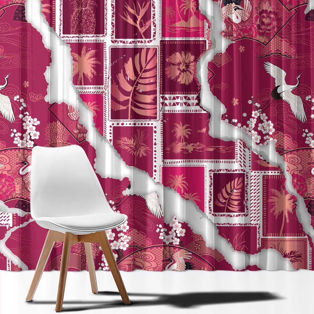 Hawaii Japanese Culture Pink Window Curtain Spring Cranes Aloha Pattern LT01 - Polynesian Pride