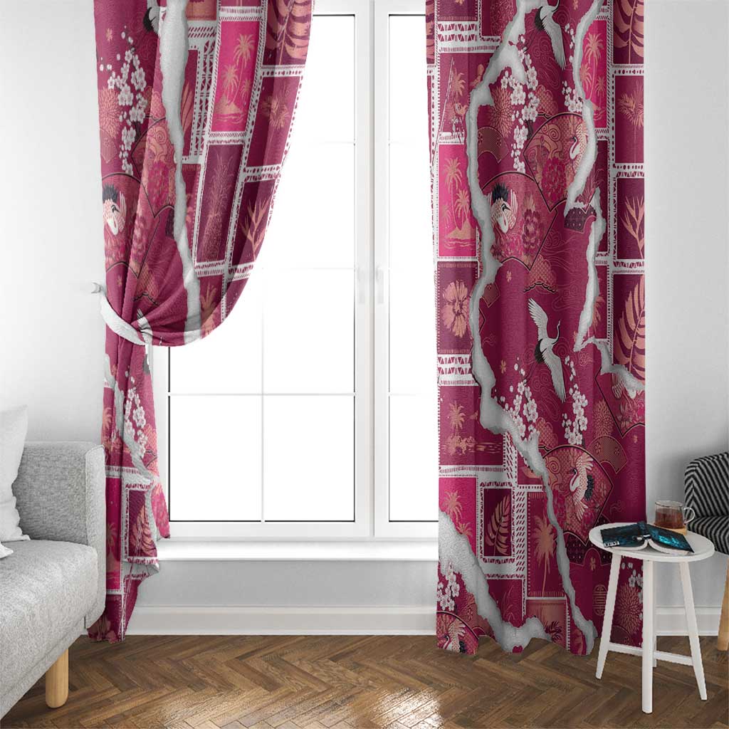 Hawaii Japanese Culture Pink Window Curtain Spring Cranes Aloha Pattern LT01 - Polynesian Pride