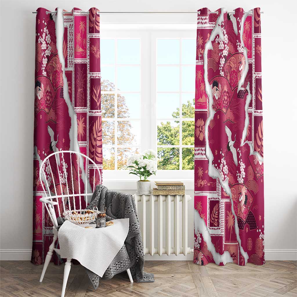 Hawaii Japanese Culture Pink Window Curtain Spring Cranes Aloha Pattern LT01 - Polynesian Pride