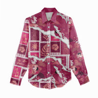 Hawaii Japanese Culture Pink Women Casual Shirt Spring Cranes Aloha Pattern LT01 - Polynesian Pride