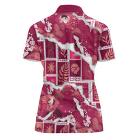 Hawaii Japanese Culture Pink Women Polo Shirt Spring Cranes Aloha Pattern