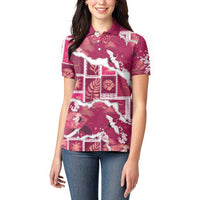 Hawaii Japanese Culture Pink Women Polo Shirt Spring Cranes Aloha Pattern