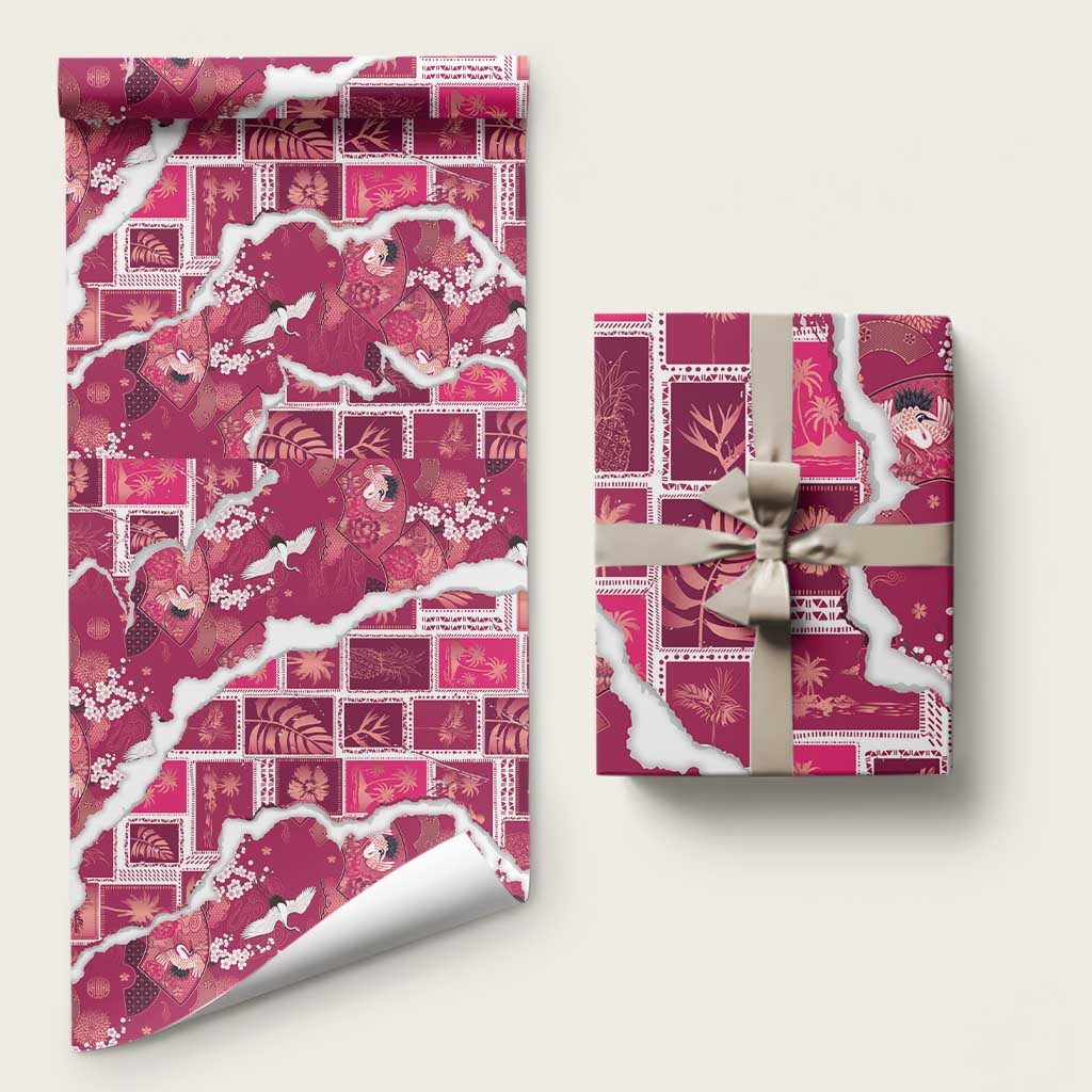 Hawaii Japanese Culture Pink Wrapping Paper Spring Cranes Aloha Pattern LT01 58" × 23" Pink - Polynesian Pride