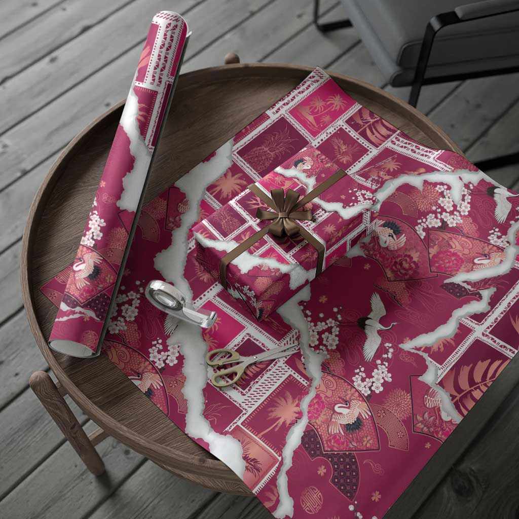 Hawaii Japanese Culture Pink Wrapping Paper Spring Cranes Aloha Pattern LT01 - Polynesian Pride