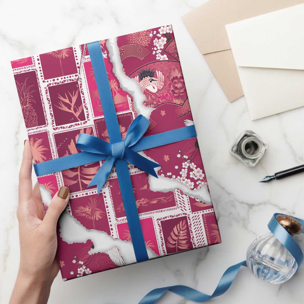 Hawaii Japanese Culture Pink Wrapping Paper Spring Cranes Aloha Pattern LT01 - Polynesian Pride