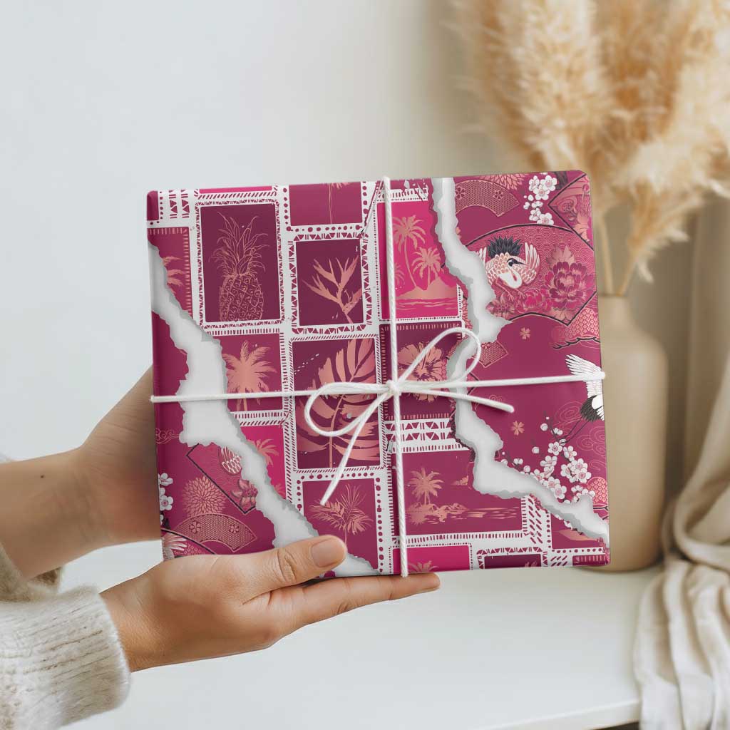 Hawaii Japanese Culture Pink Wrapping Paper Spring Cranes Aloha Pattern LT01 - Polynesian Pride