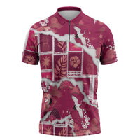 Hawaii Japanese Culture Pink Zipper Polo Shirt Spring Cranes Aloha Pattern LT01 Pink - Polynesian Pride