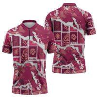 Hawaii Japanese Culture Pink Zipper Polo Shirt Spring Cranes Aloha Pattern LT01 - Polynesian Pride