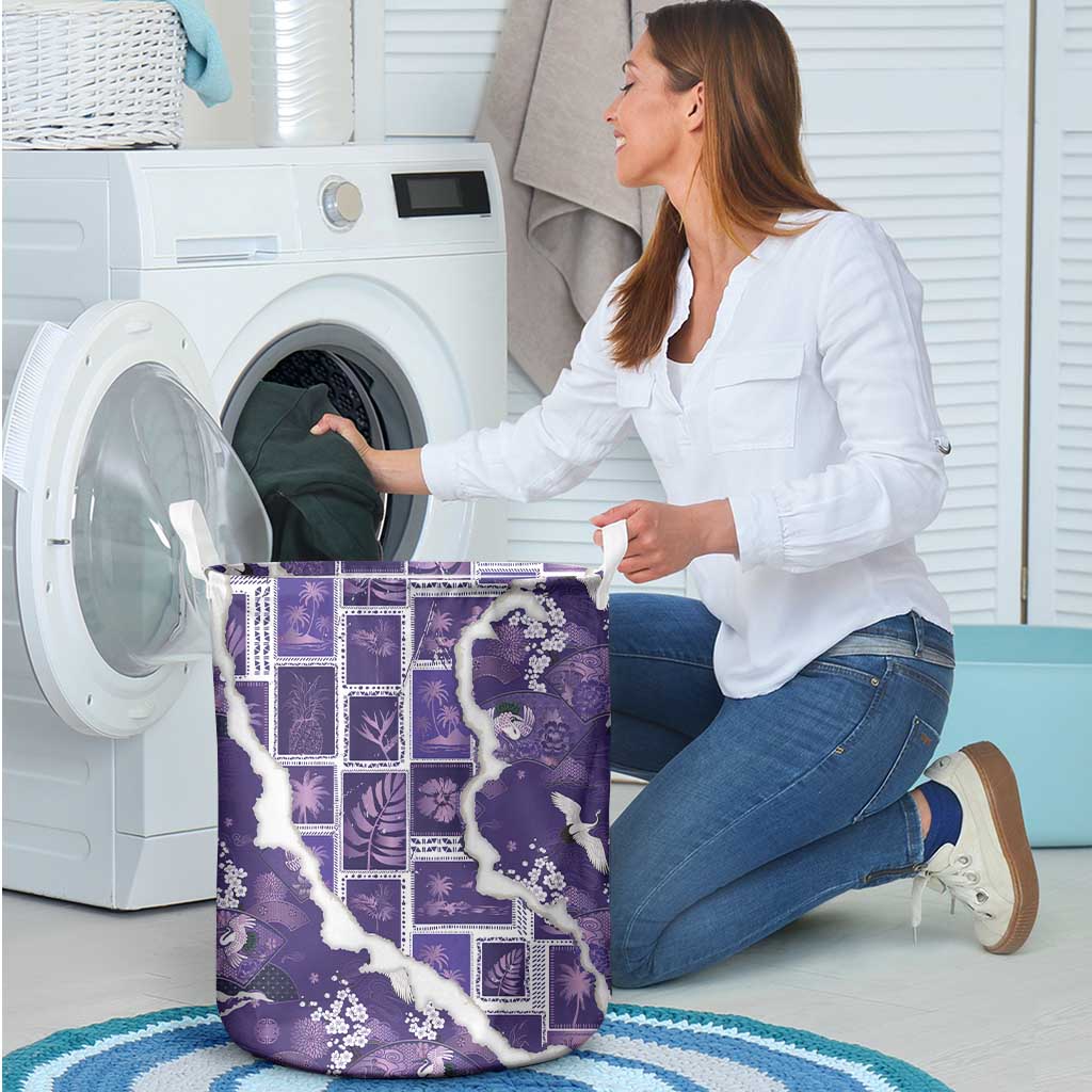 Hawaii Japanese Culture Purple Laundry Basket Spring Cranes Aloha Pattern