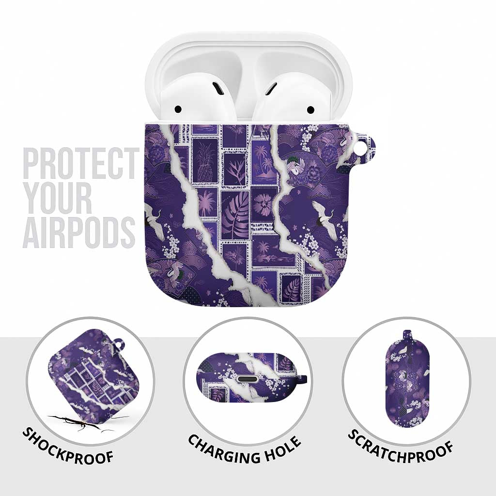Hawaii Japanese Culture Purple AirPods Case Spring Cranes Aloha Pattern LT01 - Polynesian Pride
