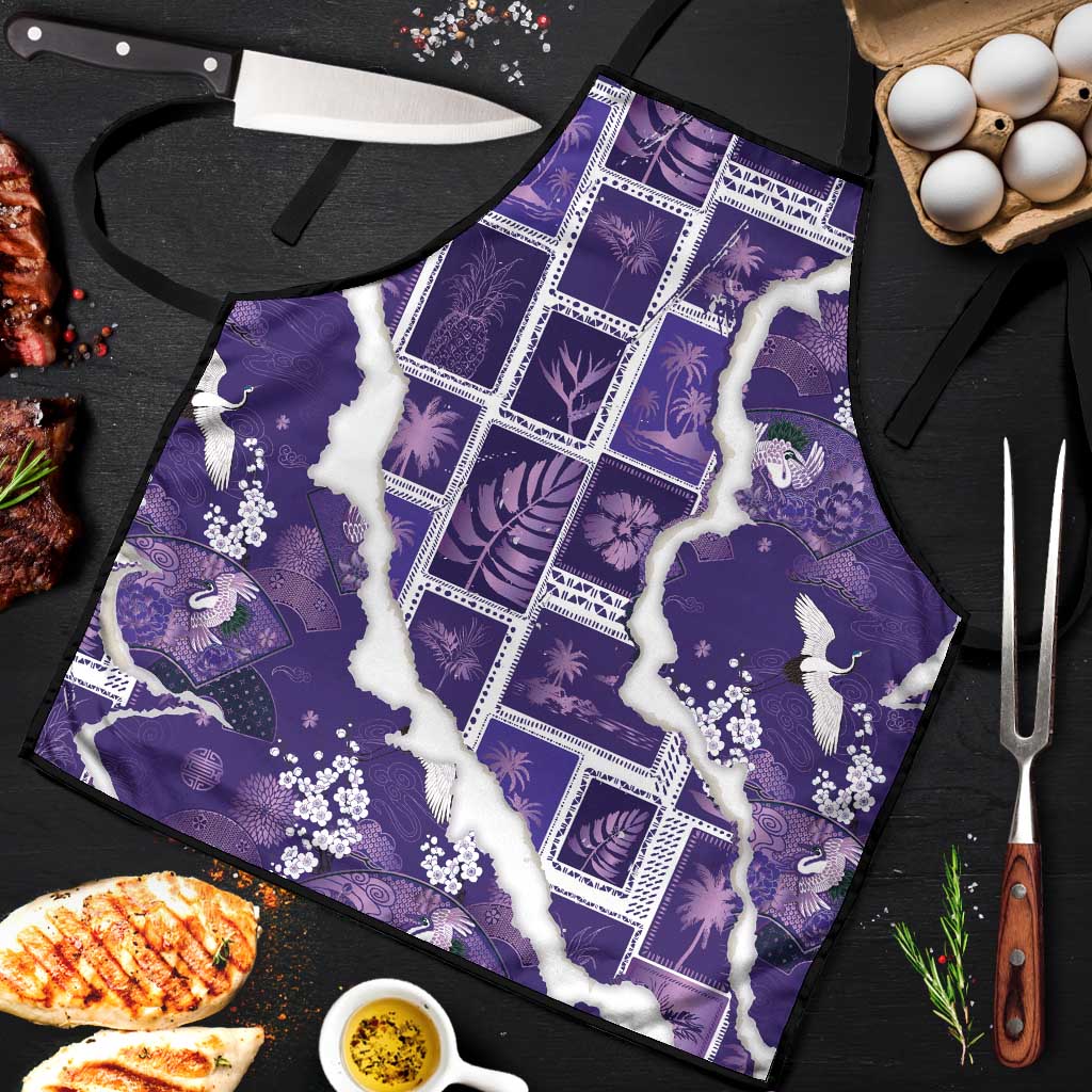 Hawaii Japanese Culture Purple Apron Spring Cranes Aloha Pattern LT01 Purple - Polynesian Pride