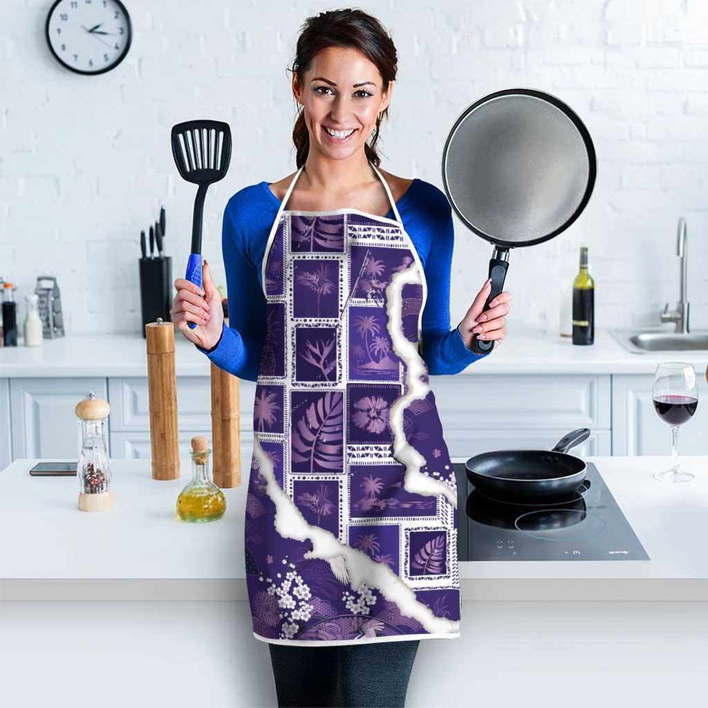 Hawaii Japanese Culture Purple Apron Spring Cranes Aloha Pattern LT01 - Polynesian Pride