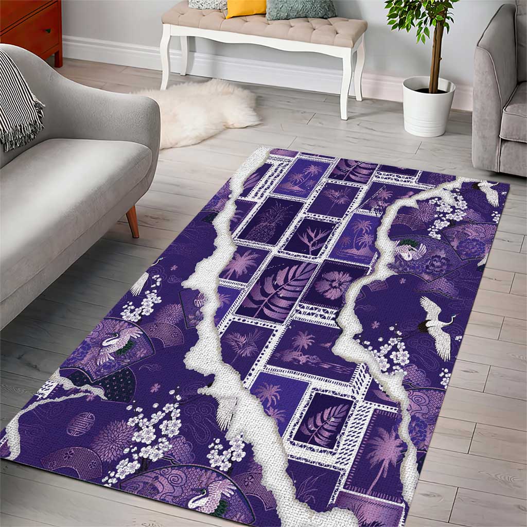 Hawaii Japanese Culture Purple Area Rug Spring Cranes Aloha Pattern