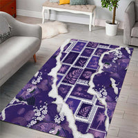 Hawaii Japanese Culture Purple Area Rug Spring Cranes Aloha Pattern