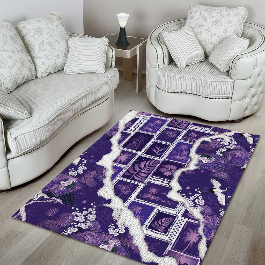 Hawaii Japanese Culture Purple Area Rug Spring Cranes Aloha Pattern