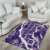 Hawaii Japanese Culture Purple Area Rug Spring Cranes Aloha Pattern
