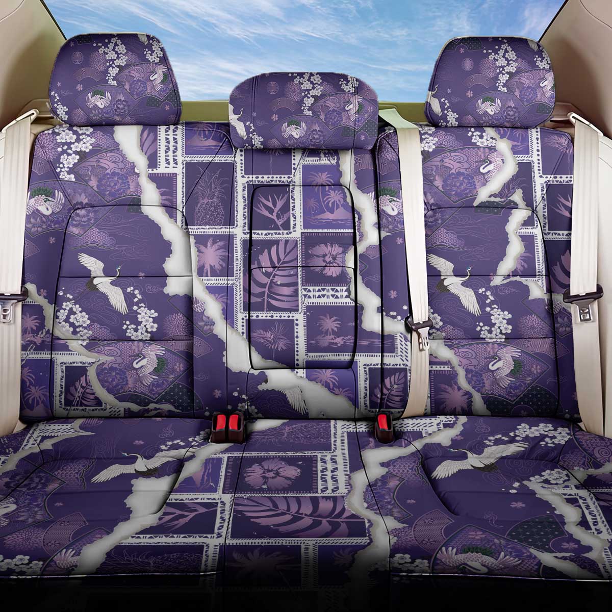 Hawaii Japanese Culture Purple Back Car Seat Cover Spring Cranes Aloha Pattern