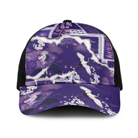 Hawaii Japanese Culture Purple Baseball Net Cap Spring Cranes Aloha Pattern LT01 One Size Black Purple - Polynesian Pride