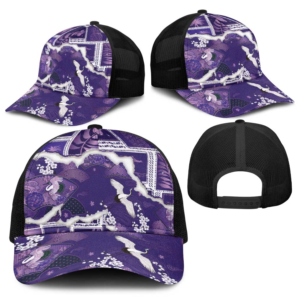 Hawaii Japanese Culture Purple Baseball Net Cap Spring Cranes Aloha Pattern LT01 - Polynesian Pride