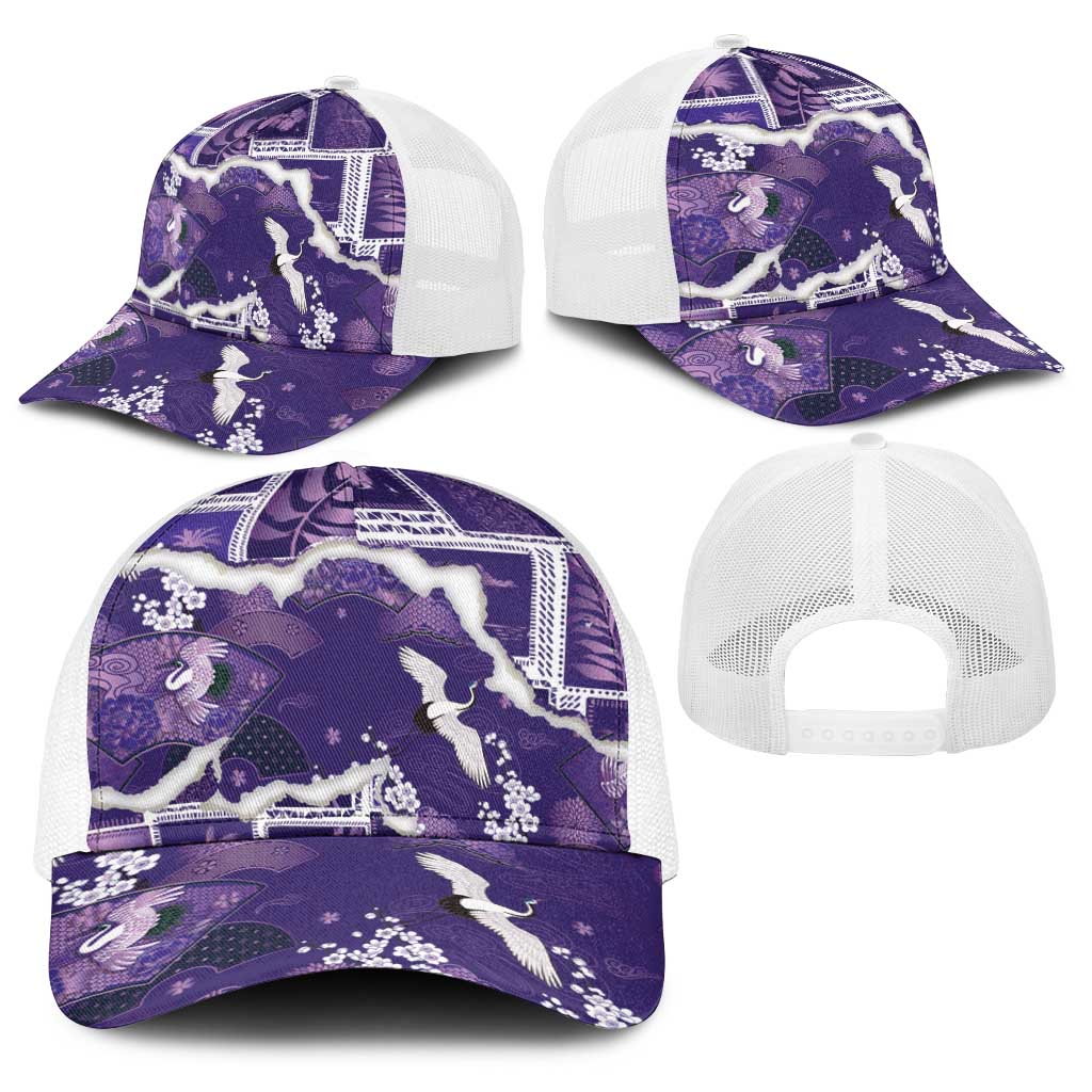 Hawaii Japanese Culture Purple Baseball Net Cap Spring Cranes Aloha Pattern LT01 - Polynesian Pride