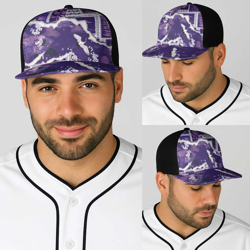 Hawaii Japanese Culture Purple Baseball Net Cap Spring Cranes Aloha Pattern LT01 - Polynesian Pride