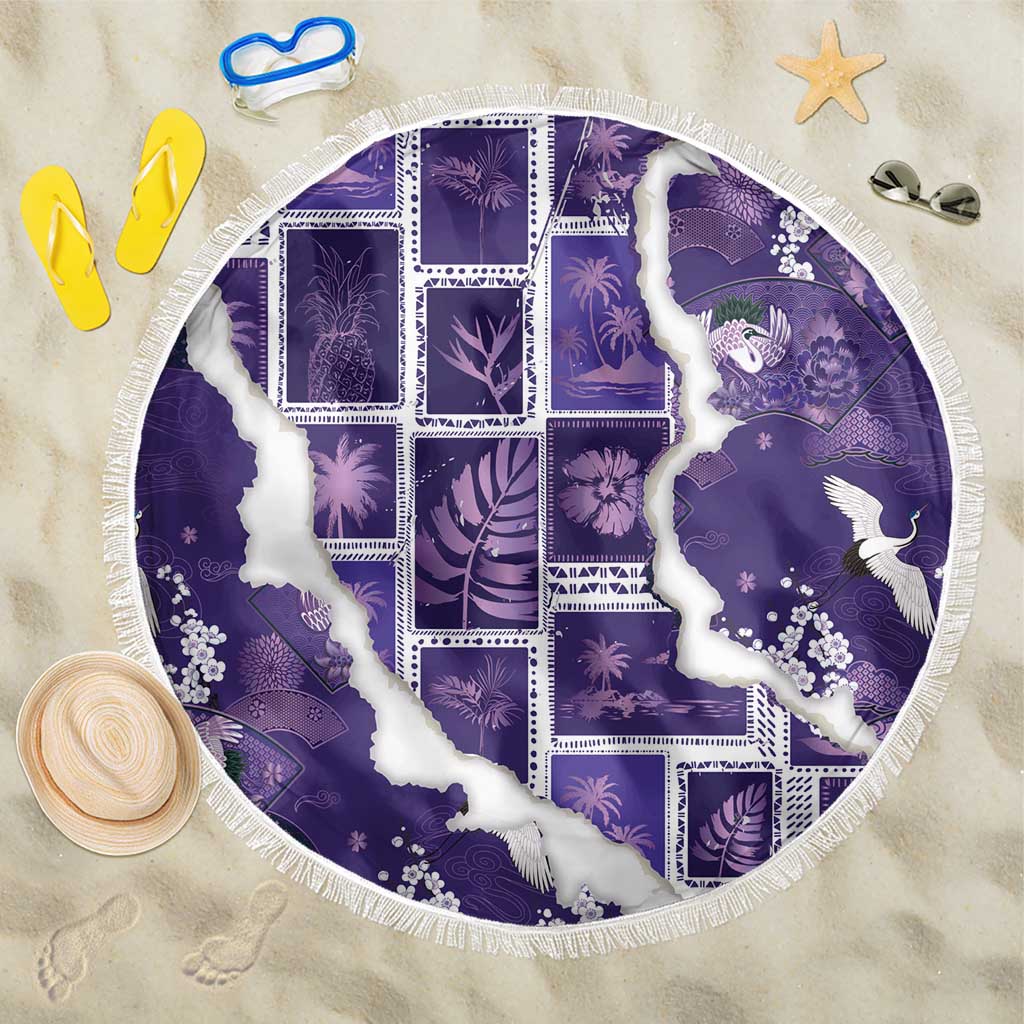 Hawaii Japanese Culture Purple Beach Blanket Spring Cranes Aloha Pattern LT01 One Size 150cm Purple - Polynesian Pride