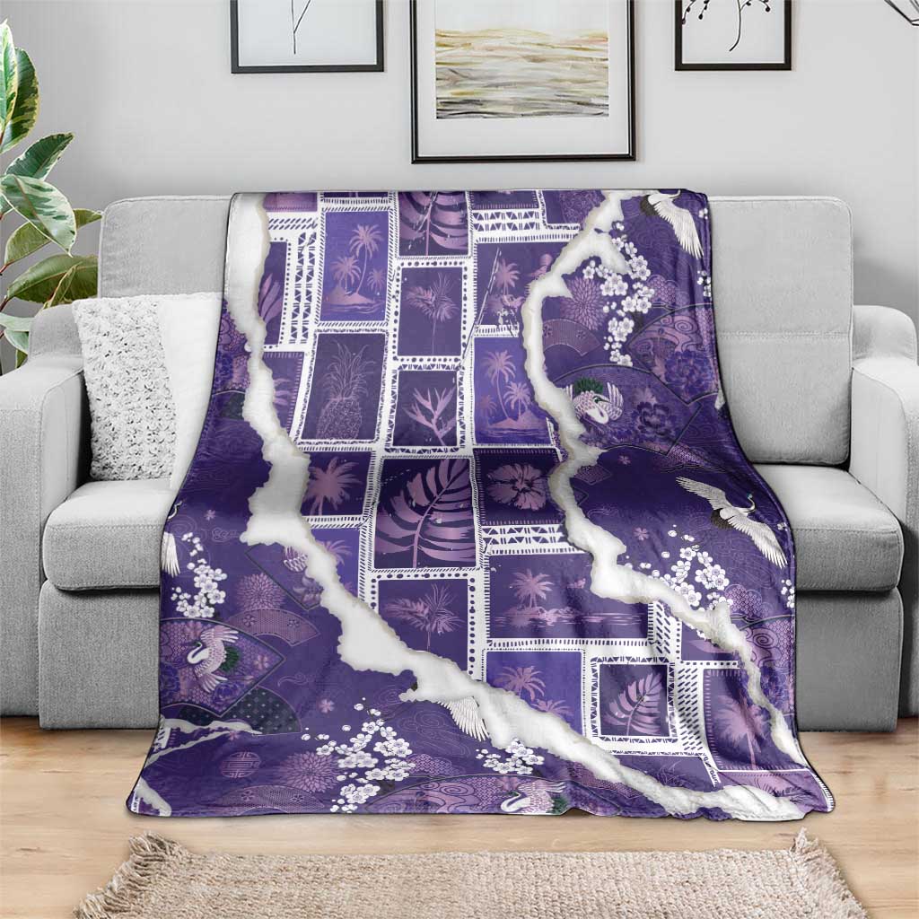 Hawaii Japanese Culture Purple Blanket Spring Cranes Aloha Pattern LT01 - Polynesian Pride