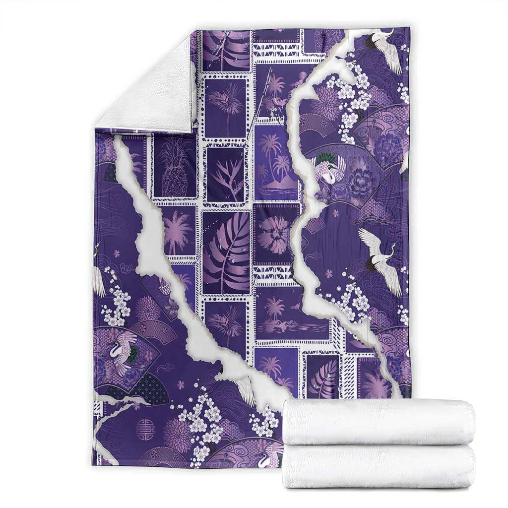 Hawaii Japanese Culture Purple Blanket Spring Cranes Aloha Pattern LT01 - Polynesian Pride