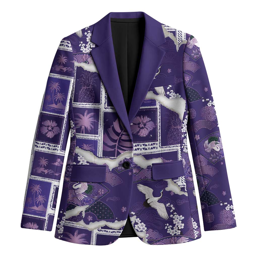 Hawaii Japanese Culture Purple Blazer Spring Cranes Aloha Pattern LT01 Unisex Purple - Polynesian Pride