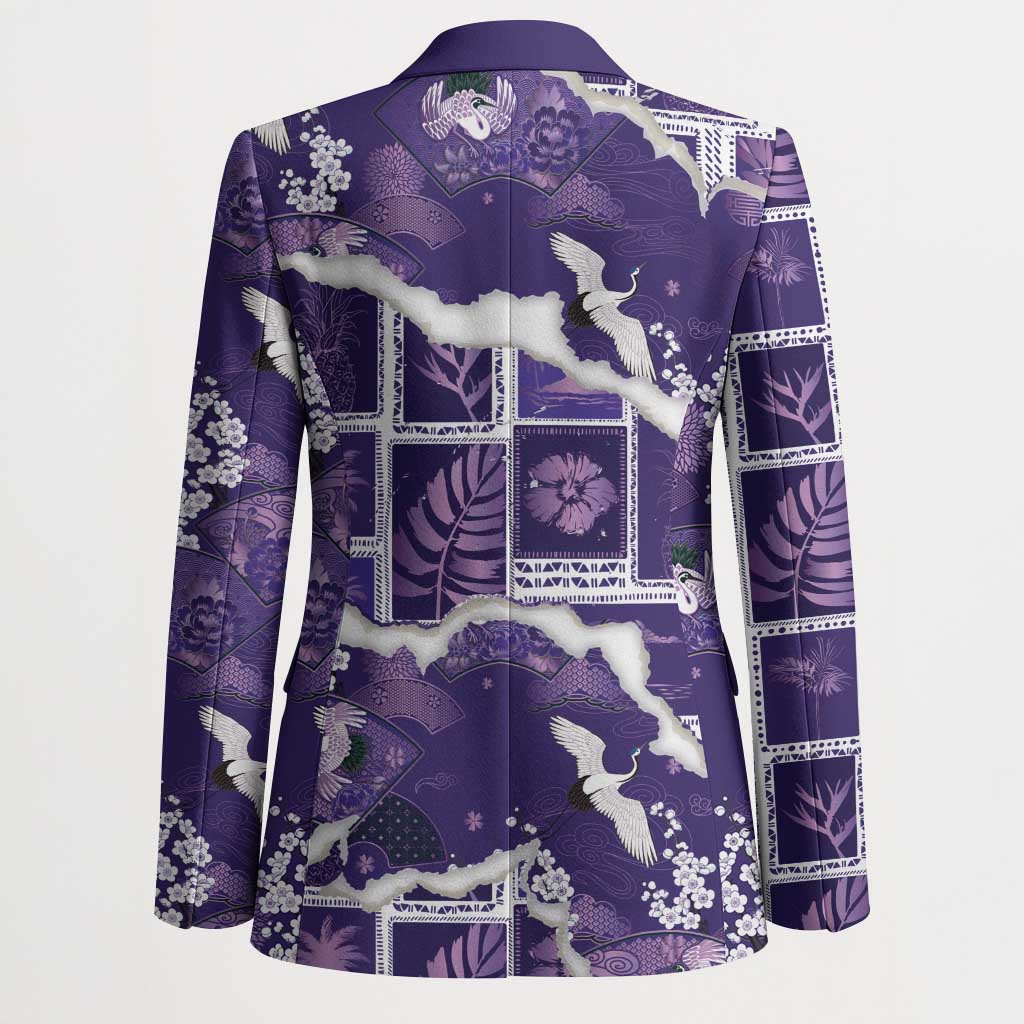 Hawaii Japanese Culture Purple Blazer Spring Cranes Aloha Pattern LT01 - Polynesian Pride