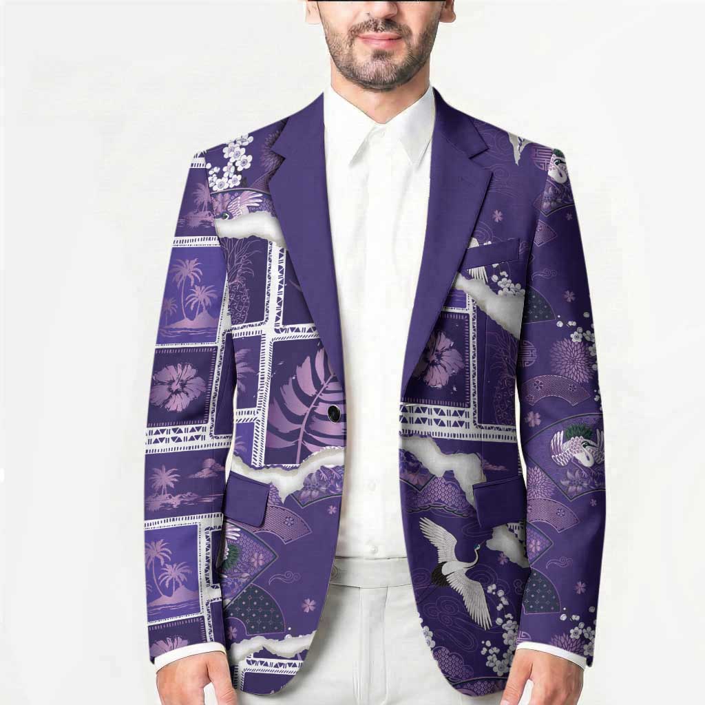 Hawaii Japanese Culture Purple Blazer Spring Cranes Aloha Pattern LT01 - Polynesian Pride