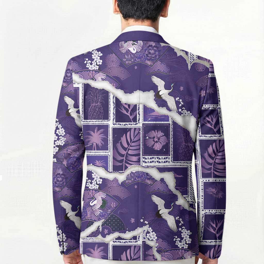 Hawaii Japanese Culture Purple Blazer Spring Cranes Aloha Pattern LT01 - Polynesian Pride