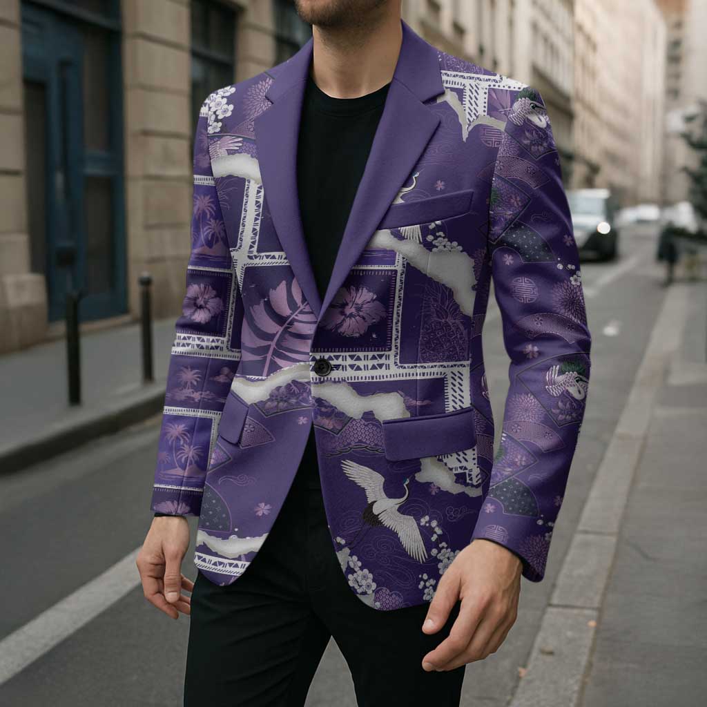 Hawaii Japanese Culture Purple Blazer Spring Cranes Aloha Pattern LT01 - Polynesian Pride