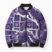 Hawaii Japanese Culture Purple Bomber Puffer Jacket Spring Cranes Aloha Pattern