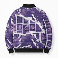Hawaii Japanese Culture Purple Bomber Puffer Jacket Spring Cranes Aloha Pattern