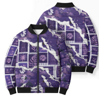 Hawaii Japanese Culture Purple Bomber Puffer Jacket Spring Cranes Aloha Pattern