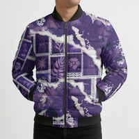 Hawaii Japanese Culture Purple Bomber Puffer Jacket Spring Cranes Aloha Pattern